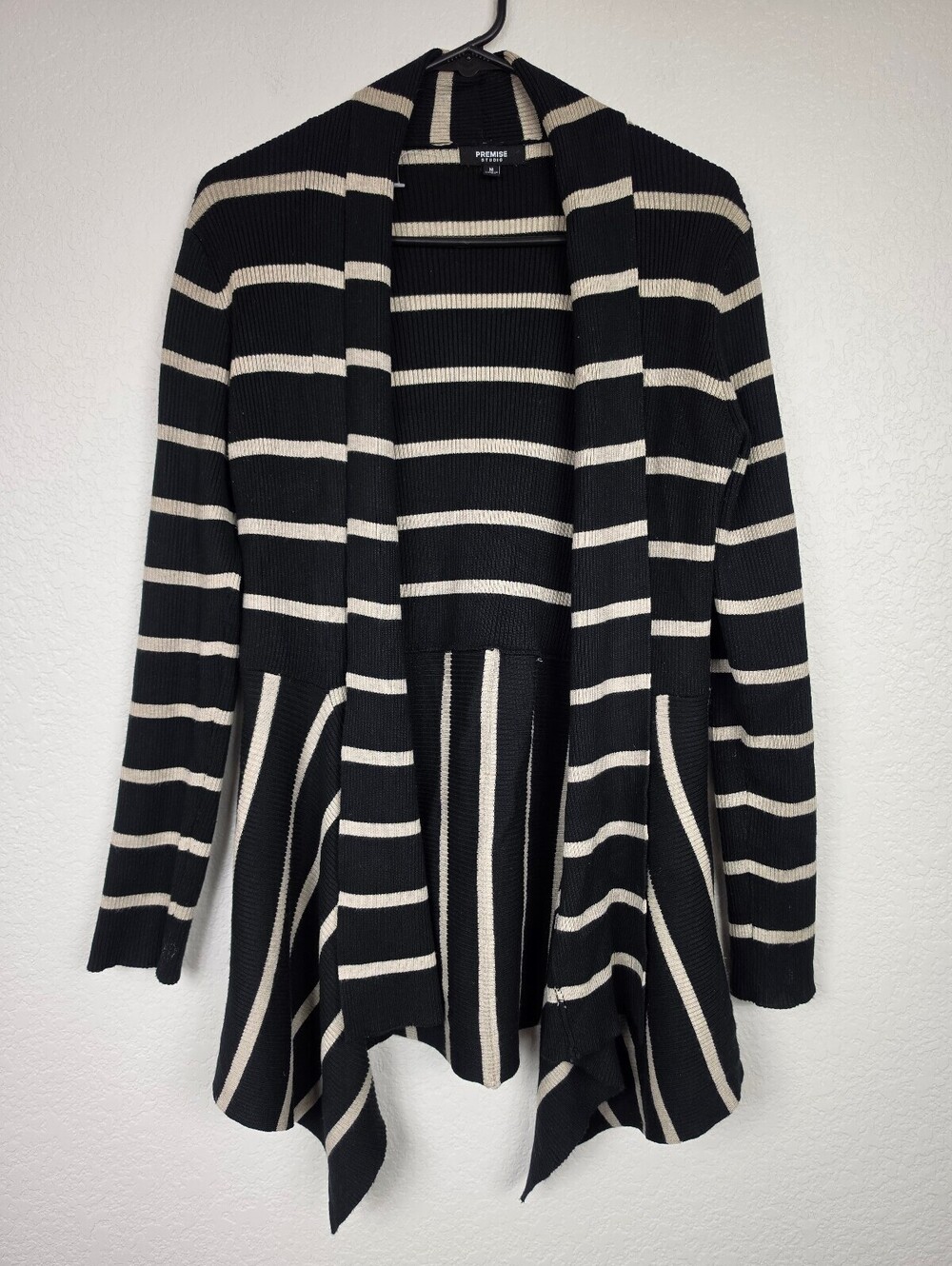 Premise Studio Black Cream Striped Cardigan Sweater Medium